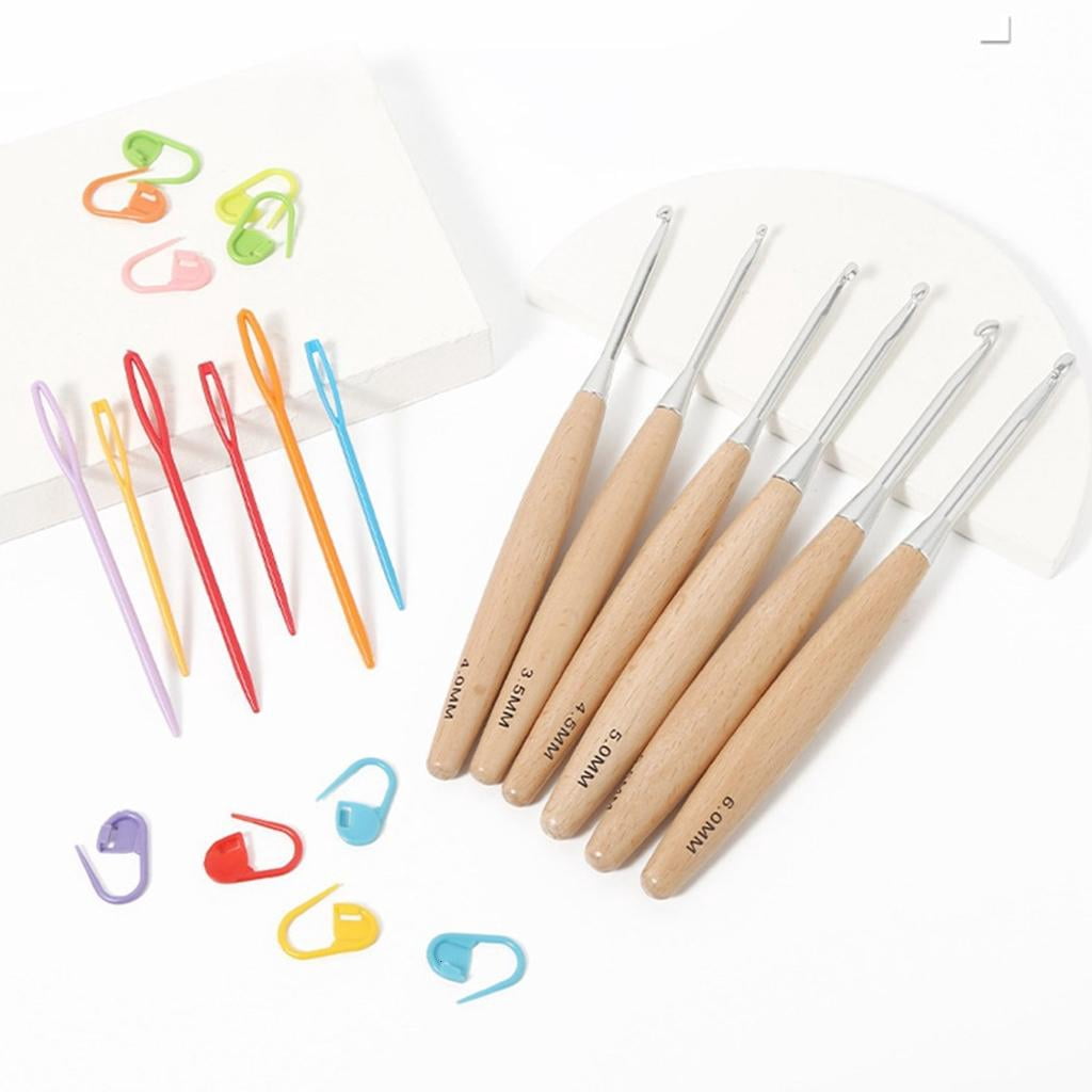 Youthyao 7Pcs Crochet Hooks Set ErgonomicW00denGrip Handles, Crochet Needle with Storage Bag for Hand Knitting
