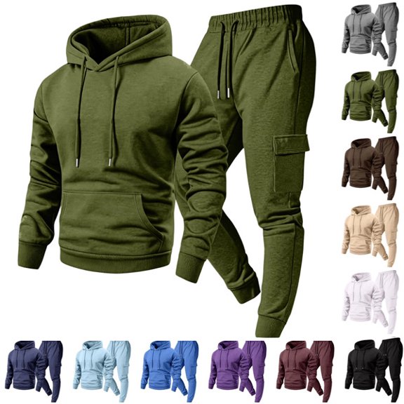 Men Tracksuit 2 Piece Outfit Long Sleeve Pullover Hoodie & Jogger Pants Soft Fleece Sweatpant Sweatsuits Set Army Green 3XL