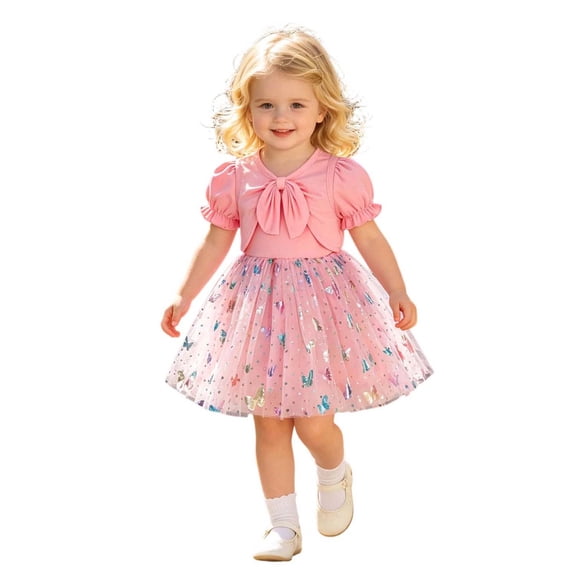 HXWCHs Toddler Girls Short Sleeve Coat Tops Suspenders Sequin Dress Outfits Size: 18-24 Months Pink