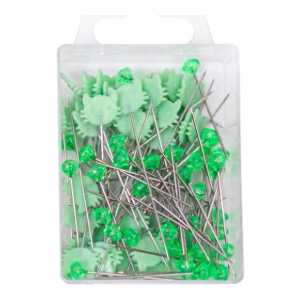 Alfileres de costura Alfileres rectos con cabezas de gato y diamante Resistentes y prácticos para labores de costura Verde