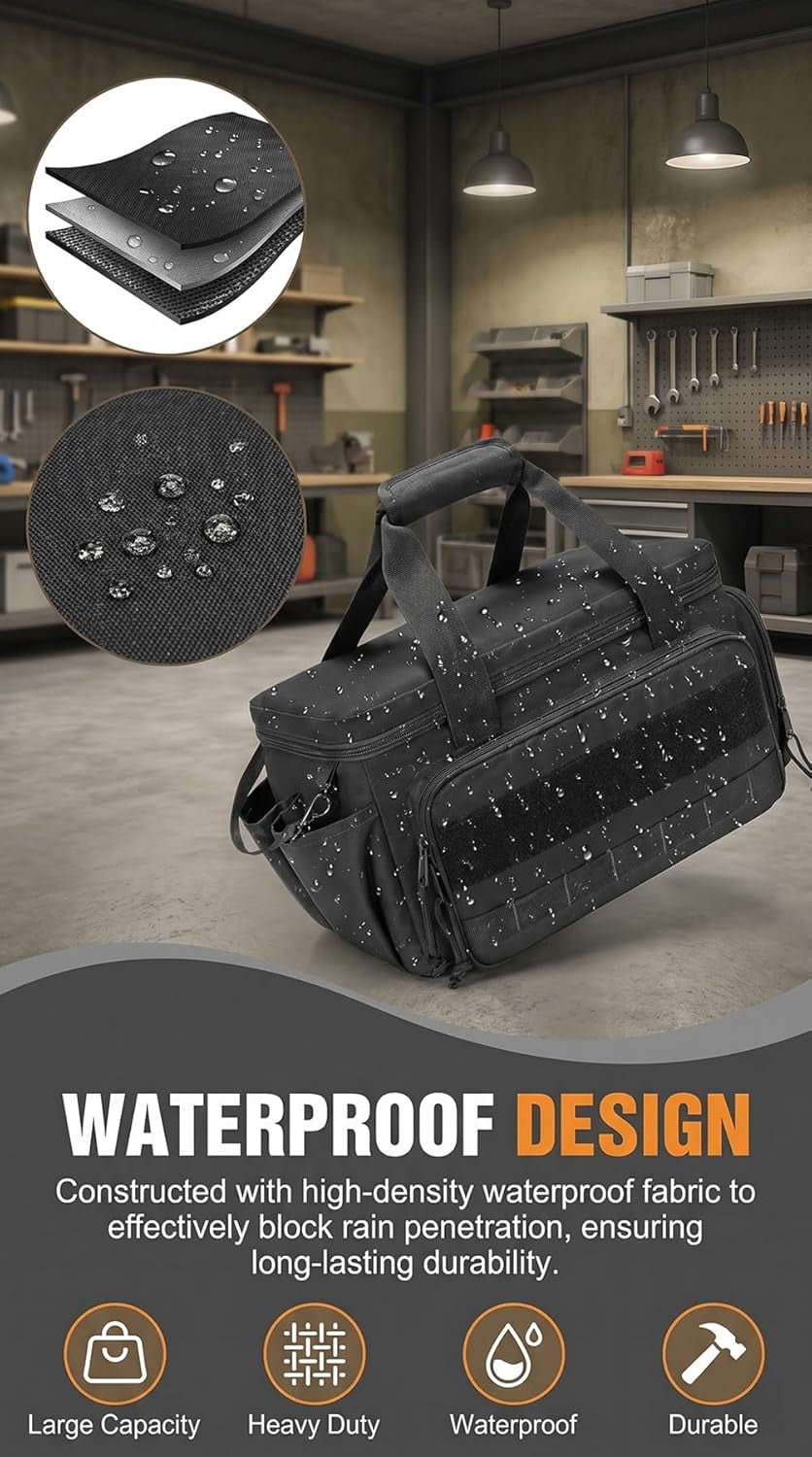 14-Inch Heavy-Duty Canvas Tool Bag, 600D Oxford Cloth Tool Organizer with 16+ Multi Pockets, Waterproof Tote for Electrician, Plumber, Carpenter, Handyman, DIY, Home Improvement (Black,One size)