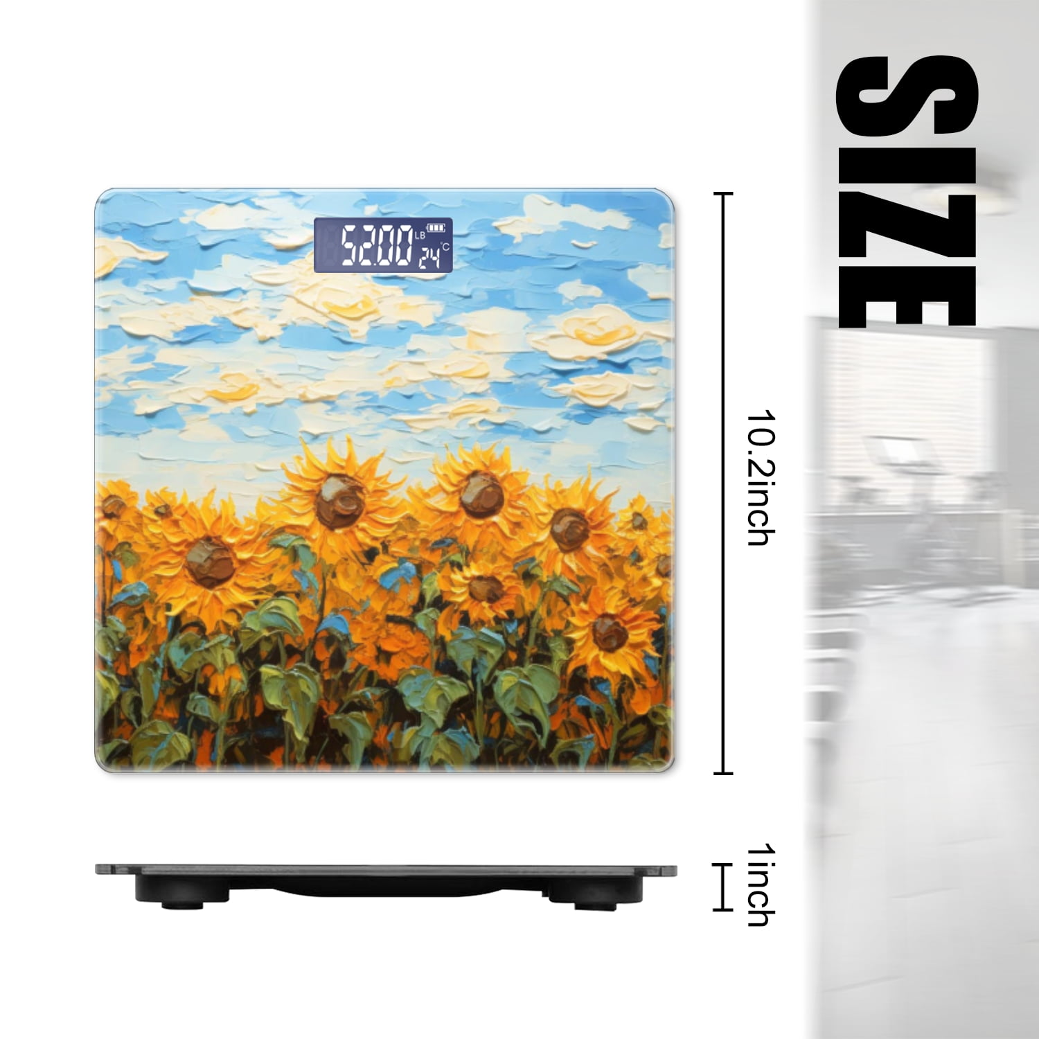 Bathroom Scale, Highly Accurate Digital Body Scale,Precisely Measures Weight up to 400 lbs-Sunflower Field Painting In The Style Of Artis