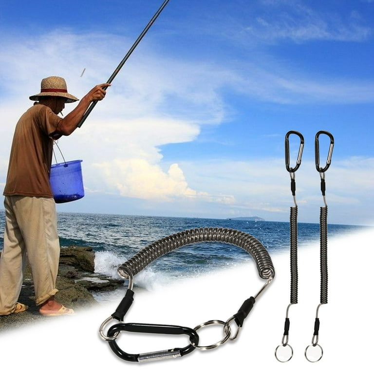Windfall 5Pcs Elastic Steel Wire Portable Fishing Coil Rope Safe Lanyard -  Booms Fishing Quick Release Clips Net Holder with Fishing Coil Lanyard