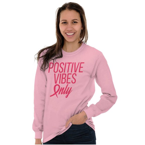 Breast Cancer Survivor Positive Vibes Women's Long Sleeve T Shirt Brisco Brands S