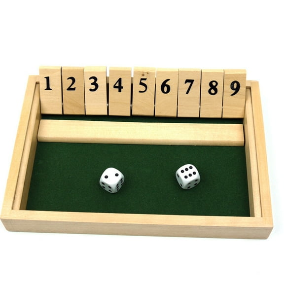Wooden Shut The Box 9 Numbers Dice Game Board with 2 Wooden Dices, Classic Tabletop Version of The Popular English Pub Game