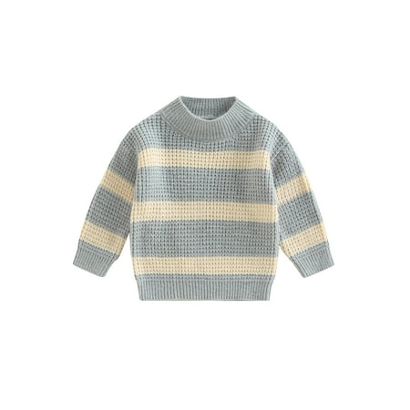 

Bagilaanoe Toddler Baby Girl Boy Knitted Sweater Long Sleeve Stripe Print Pullover 6M 12M 24M 3T 4T 5T 6T Kids Warm Jumpers Tops Fall Loose Knitwear