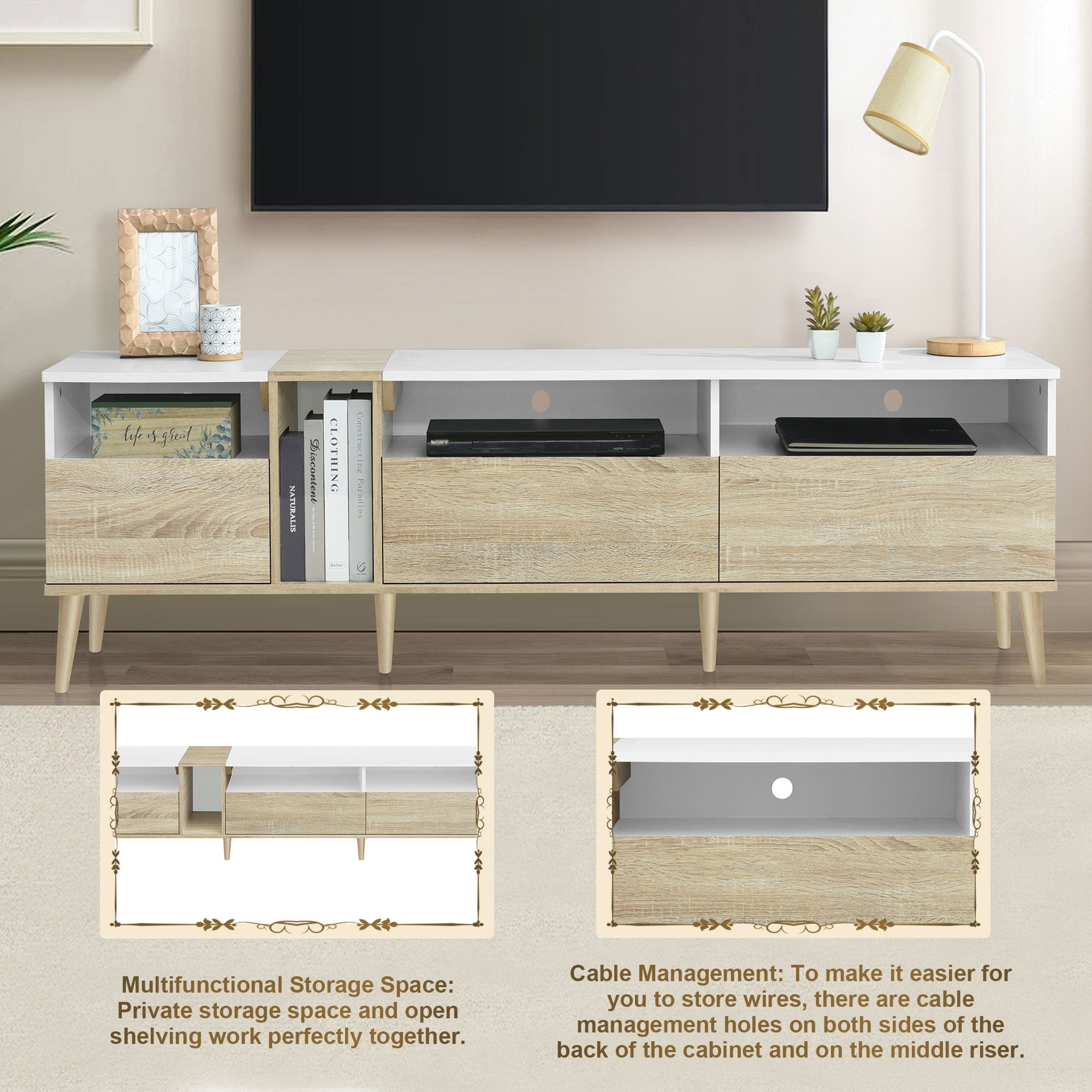 Euroco Modern TV with 3 Drawers and Open Shelves, Media Console Table for TVs up to 80'', Entertainment Center for Living Room, Color-Matching Design