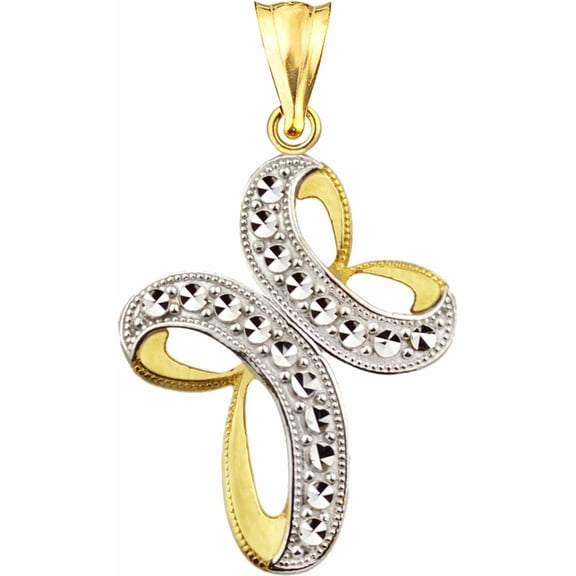 US GOLD 10kt Gold Diamond-Cut Ribbon Cross Charm Pendant