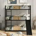 thumbnail image 2 of CHURANTY Metal Triple Bunk Beds with Slide Twin over Twin over Twin Size Bunk Bed for 3 Kids Teens Boys Girls with Ladder/Full-Length Guardrails, Black, 2 of 10