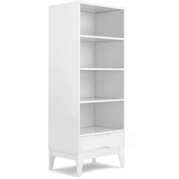 Harper 60 inch x 24 inch Solid Wood Mid Century Modern Bookcase with Storage in White