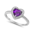 thumbnail image 5 of Halo Dazzling Heart Promise Ring Round Amethyst CZ 925 Sterling Silver Size 4, 5 of 6