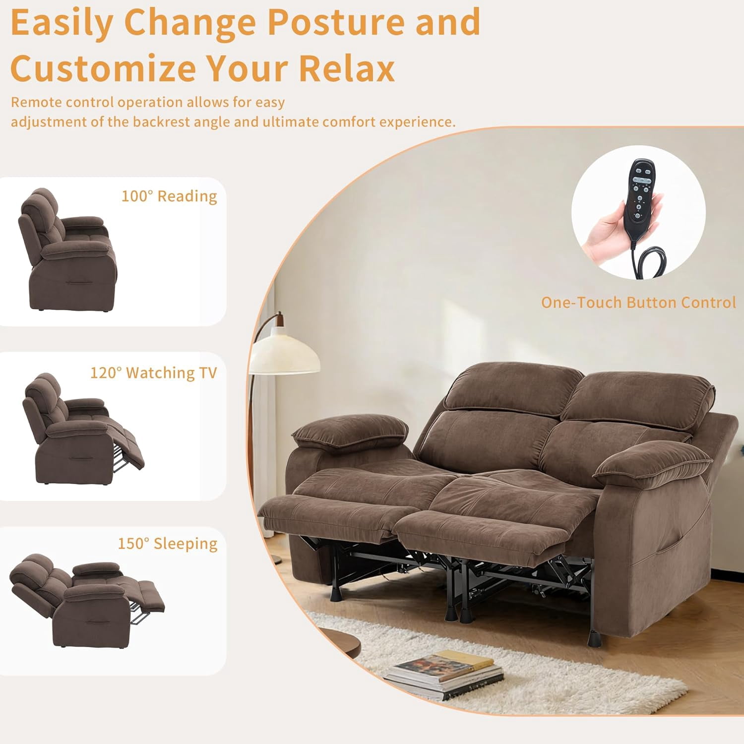 Electric Reclining Loveseat Sofa with 8-Point Vibration Massage, Bluetooth Speakers, Storage Console and Cup Holders for Living Room & Home Theater (Brown, Loveseat with Console)