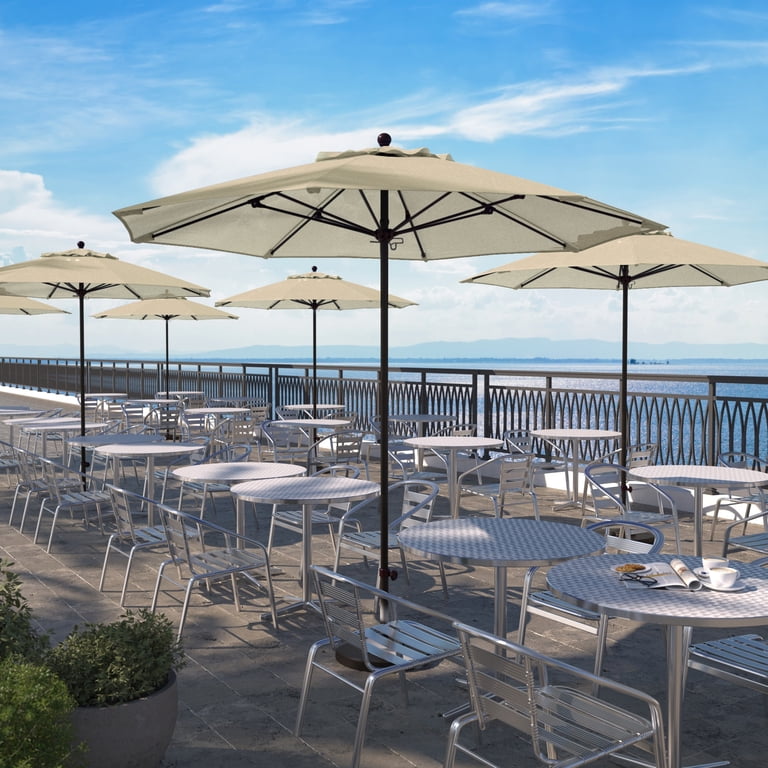 cheap patio dining set with umbrella 5pc Outdoor Dining Set with Metal Slat Square Table with 1.57" Umbrella  Hole