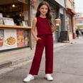 thumbnail image 4 of WQNVRNR Girls 2 Piece Outfits- Sleeveless Tank Top Wide Leg Pants Fashion Cute Casual Loose Matching Lounge Set with Pockets Wine Size 4, 4 of 9