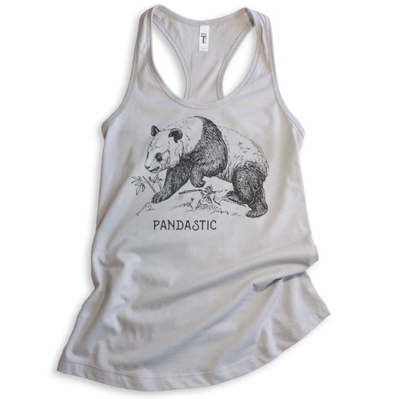 Pandastic Tank Top, Ladies Racerback Tank Top, Panda Bear Tank, Bear Tank, Silver Gray, X-Large