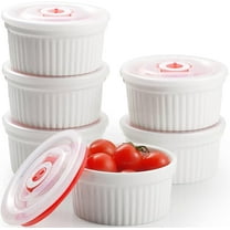 JUMRHFAN Ramekins with Lids 8 oz White Creme Brulee Ramekins Ceramic Oven Safe Pudding Cups, Set of 6 Porcelain Custard for Baking Dishwasher and Microwave safe