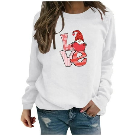 

Womens Long Sleeves Blouse Valentine s Day Fashion Love Printing Solid Pullover Casual Loose Round Neck Ladies Tunics Sweatshirt Top