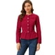 thumbnail image 1 of Chaqueta de mezclilla con cuello redondo y botones de manga larga con volante recortado y peplum para mujer Rojo oscuro M, 1 of 6