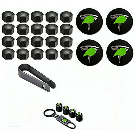 CoolKo Exterior Decoration 4 Wheel Center Caps and 20 Lug Nut Covers & Air Cap Covers Compatible with Tesla Model X S 3 Y