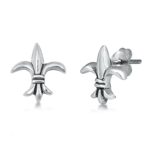 Sterling Silver Fleur De Lis Flower High Polish Earrings 925 Vintage Jewelry Female Unisex