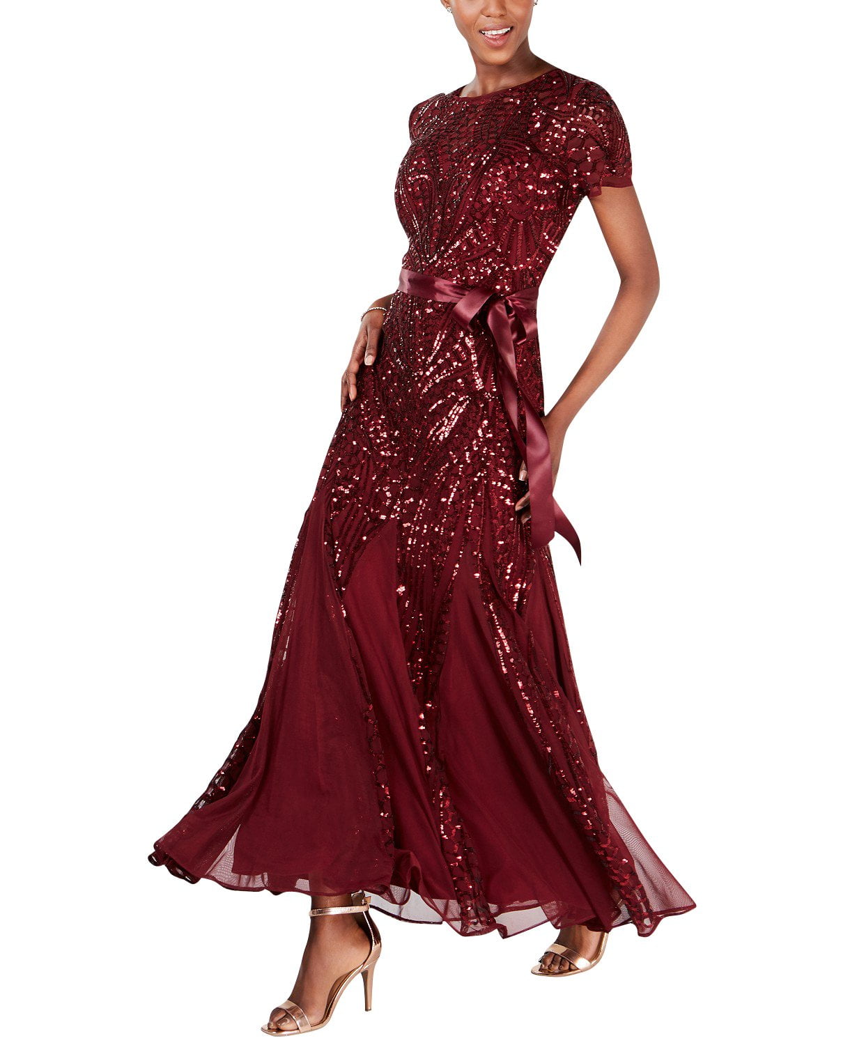 Short Sleeve Embelished Sequins Gown 
