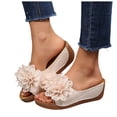 thumbnail image 1 of Womens Floral Summer Platform Beach Sandals Wedge Open Toe Slides Open Toe Wide Width Non Slip Dressy Slippers Blue Size 8, 1 of 6