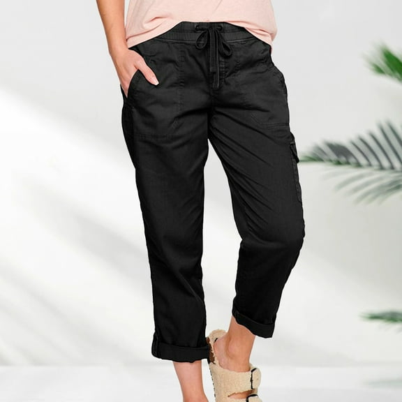DondPO Cargo Pants Women,Lounge Pants Women Women's Loose Fit Summer Loungewear Baggy Elastic Waist Pant Straight Leg Trousers Cargo Pant Sweatpants Women,Womens Pants,Black Pants L