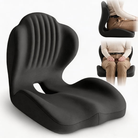 KOLAGAN Chair Cushion, Ergonomic Integrated Memory Foam Cushion with Lumbar Support, Hollow Breathable Orthopedic Pad, Pressure Relief for Office, Car, Gaming & Wheelchair, Black