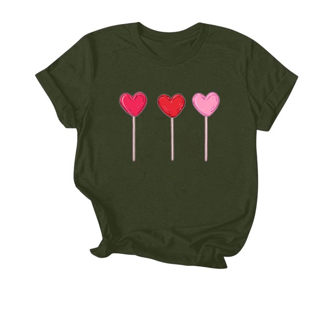Soki T-Shirt Graphique Cœur d'Amour pour Femmes, Col Rond, Manches Courtes