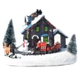 thumbnail image 1 of Navidad Nieve Casa Tren Figurine Luminoso Pueblo Jardín Decoración Regalo Sunnimix Casa de miniaturas de resina, 1 of 8