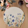 thumbnail image 3 of Blue Teal Spring Floral Round 13 Inch Placemats Set of 4, Watercolor Botanical Summer Flowers HeatResistant Non Slip Place Mats for Dining Table, Wipeable Braided Kitchen Table Mats for Housewarming, 3 of 9