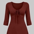 thumbnail image 5 of Ygbgbb Women V‑Neck Tie Front Mini Dress, Three‑Quarter Sleeve Ruffled Hem A‑Line Flowy Dress for Casual Outing and Dating Wine S, 5 of 5