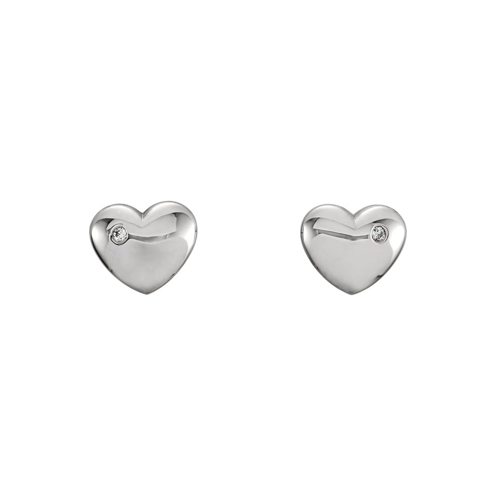 14k White Gold Cz Puffed Heart Earrings For Your Love