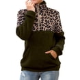 thumbnail image 1 of Breezora Women's Leopard Pattern Sweater Quarter Zip Collar Top Double Layer Warm Jacket Functional Pockets Comfortable Wear M Size Green, 1 of 7