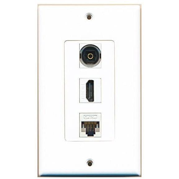 RiteAV - 1 Port HDMI 1 Toslink 1 Cat5e Ethernet White Wall Plate Decorative