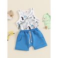 thumbnail image 3 of Suealasg Toddler Boy Summer 2Pcs Outfits Set 6M 1T 2T 3T 4T Dinosaur Print Round Neck Sleeveless Tank Tops Elastic Waist Shorts Sets Baby Boy Clothes, 3 of 7