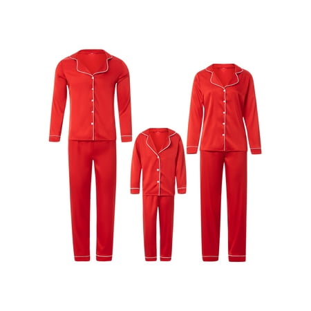 

Christmas Family Pajamas Matching Sets Solid Color Long Sleeve Lapel Sleepwear for Adults Kids Holiday PJS Set