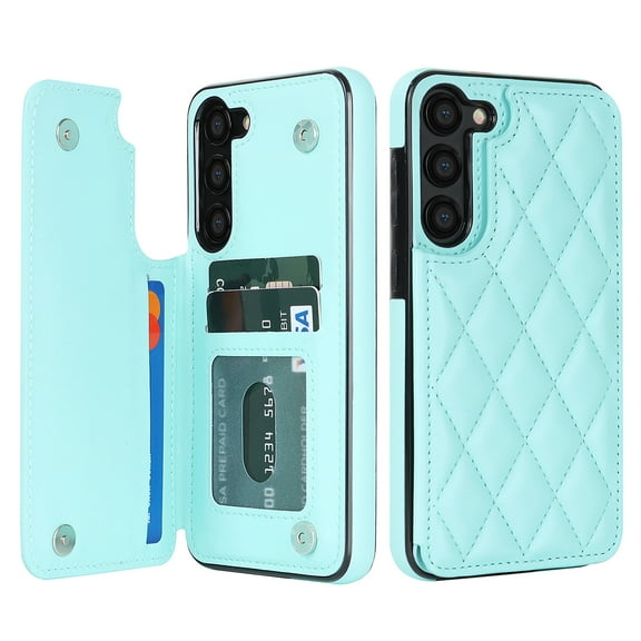 Allytech Flip Wallet Case for Samsung Galaxy S24 Plus with Card Slots, Premium PU Leather [RFID Blocking] [Double Magnetic Button] Kickstand Shell, Shockproof Anti-Fall Protective Case - Mint
