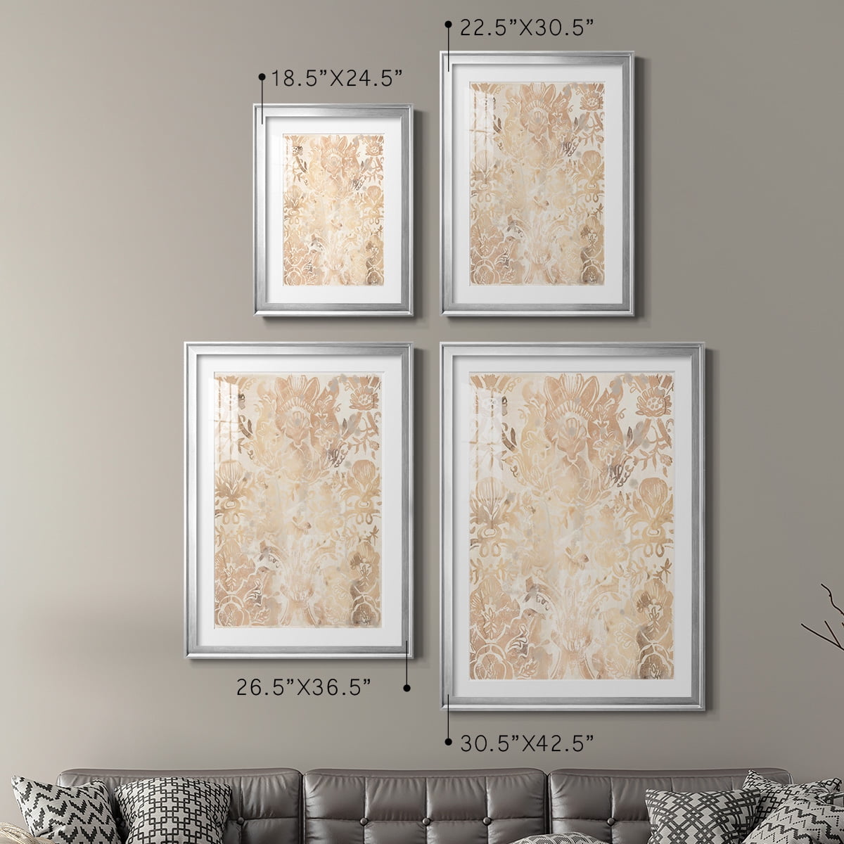 Wexford Home Walnut Damask III Premium Framed Print, 26.5" x 36.5" - Ready to Hang, Silver (Set of 2)