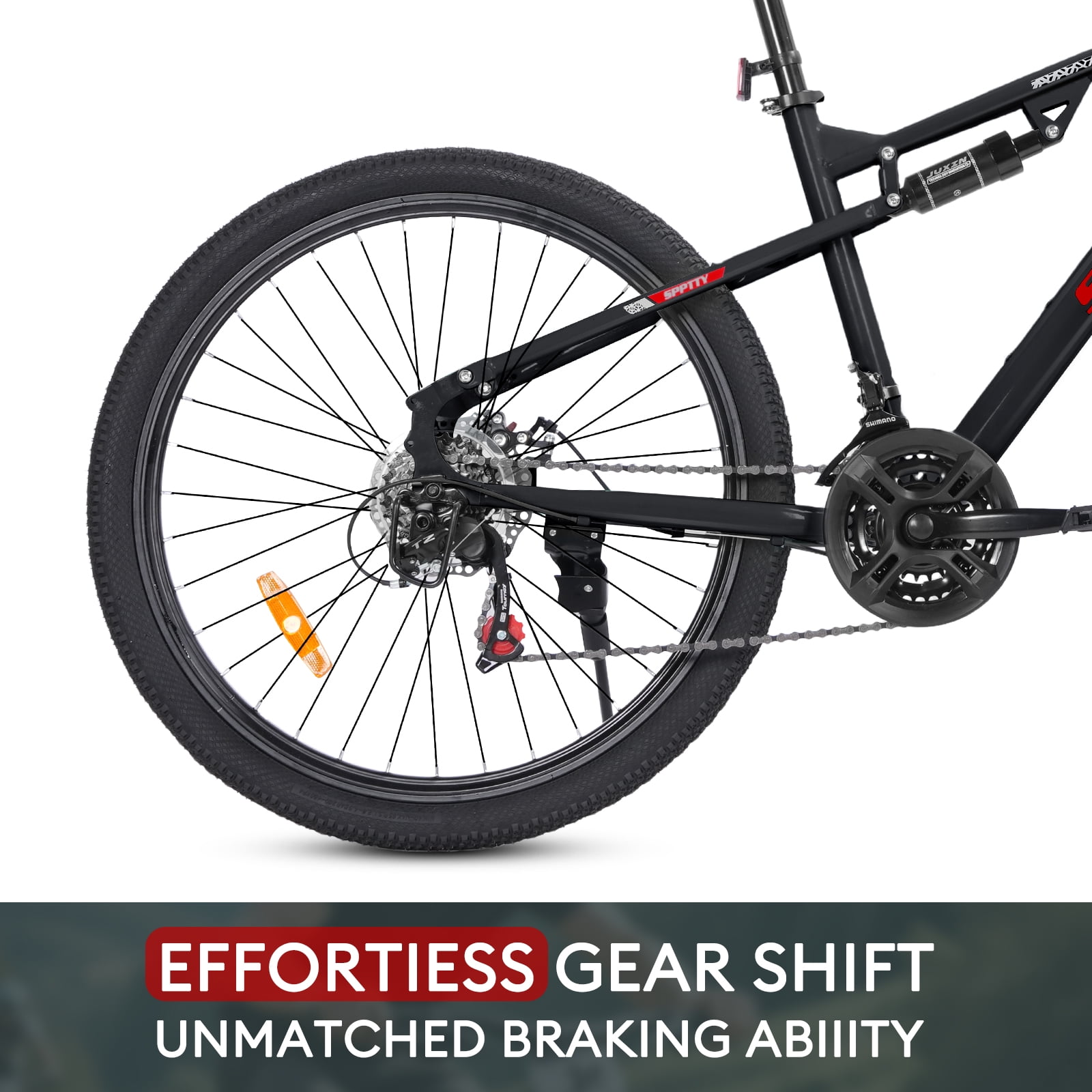 SPPTTY 26" Mountain Bike,Full-Suspension 21 Speed Drivetrain, Disc Brakes,Bicycle for Men Women Black