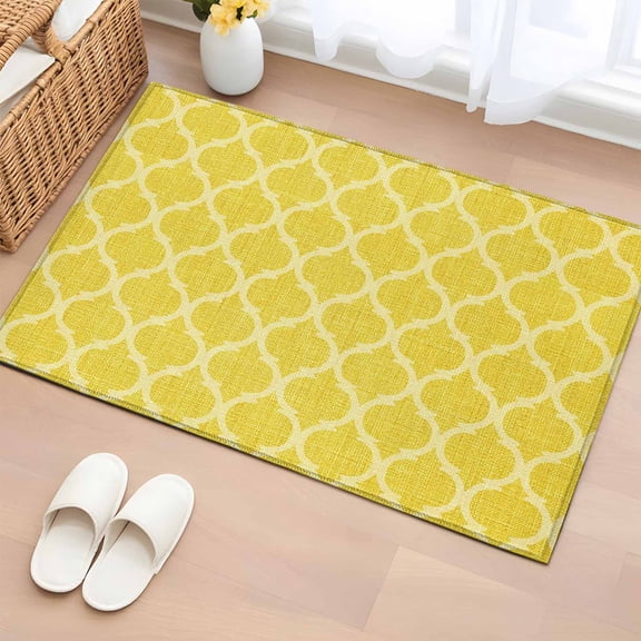Bathroom Rugs 2x3 Ft, Yellow Vintage Non Slip Area Rugs for Kitchen Bedroom Entryway, Abstract Art Retro Washable Carpet Runner Rug Floor Mats for Bedroom Home Decor