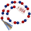 July 4th Patriotic Wood Bead Garland with Rustic Tassels Independence Day Decoration Veterans Day Farmhouse Natural Beads Garland Farmhouse Wall Hanging Decor