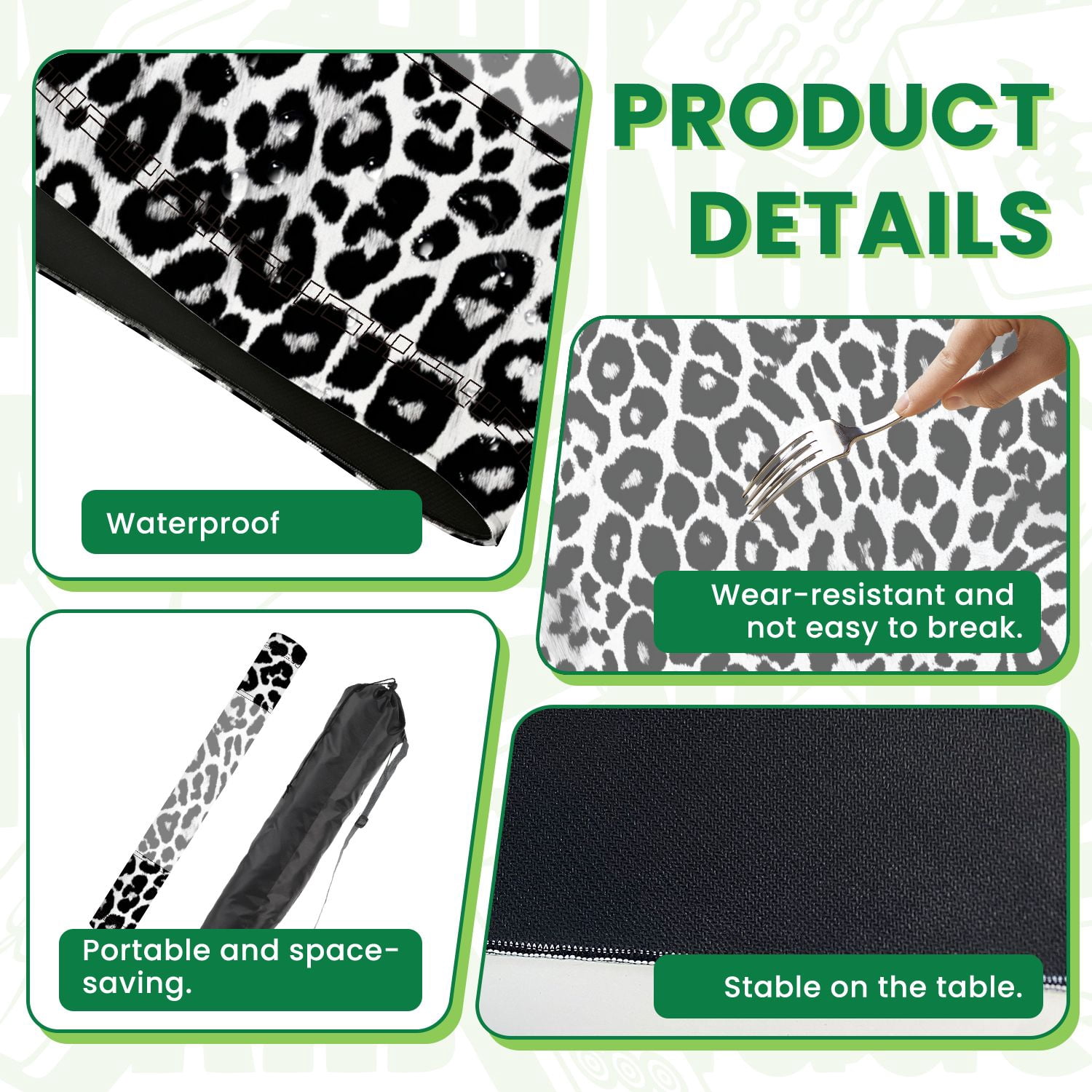 Mahjong Mat 31.5" x 31.5" leopard repeating seamless monochrome black white Non-Slip Noise Reduction American Mahjong Tiles Table Cover for Dominoes Poker Card Board Games Gift