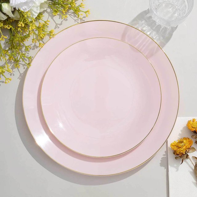 CUITING Lot de 10 Assiettes de Service Rondes Jetables en Plastique Martelé Transparent à Paillettes Dorées avec Rebord Doré - 13”