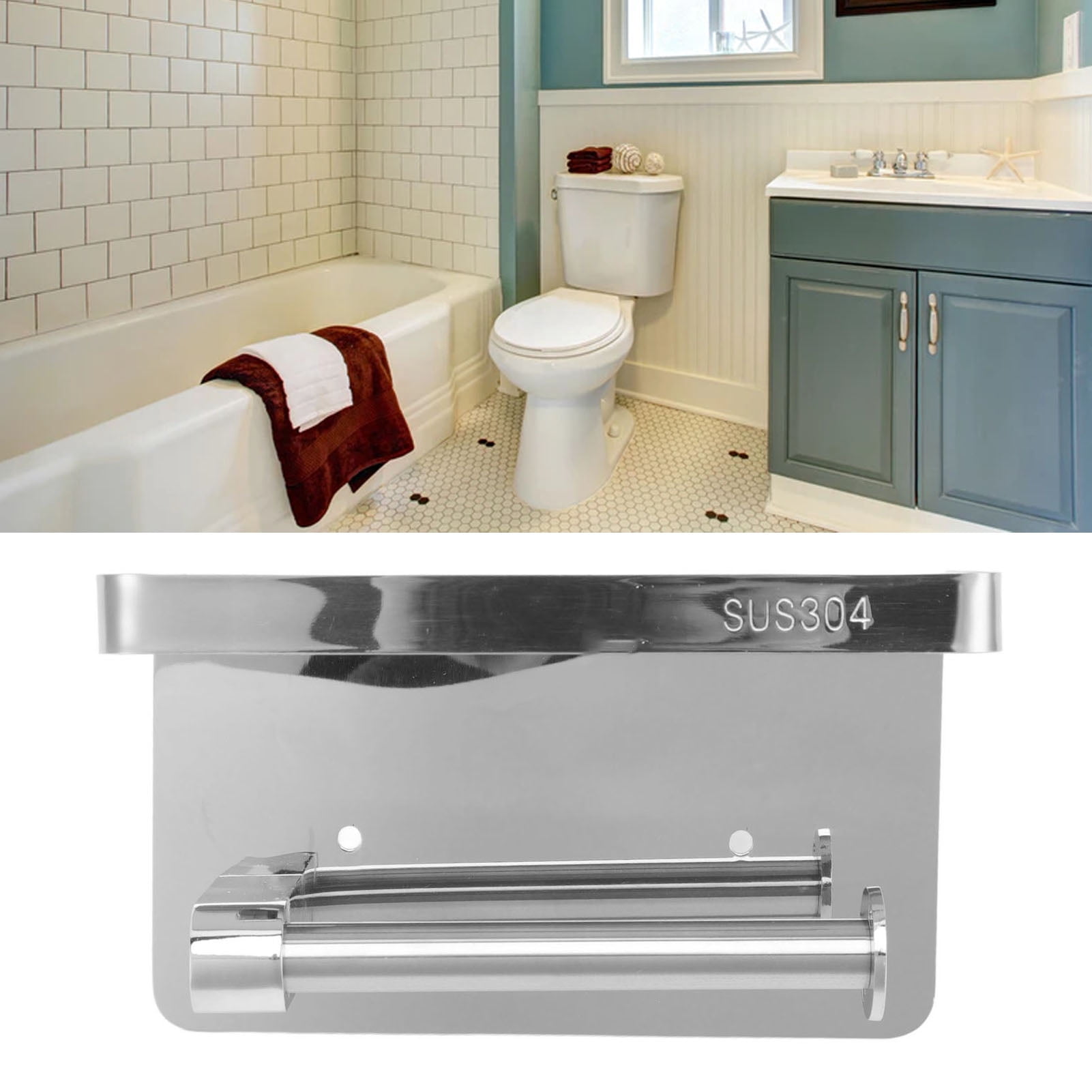 M Buder Toilet Paper Holder with Shelf, Wall Mounted Stainless Steel Tissue Roll Dispenser, Waterproof Storage Rack for Bathroom and Washroom, Silver (7.48 in / 19 cm)