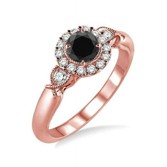 Bestselling 1.25 Carat Antique Round Cut Black Diamond Engagement Ring In 14K Rose Gold