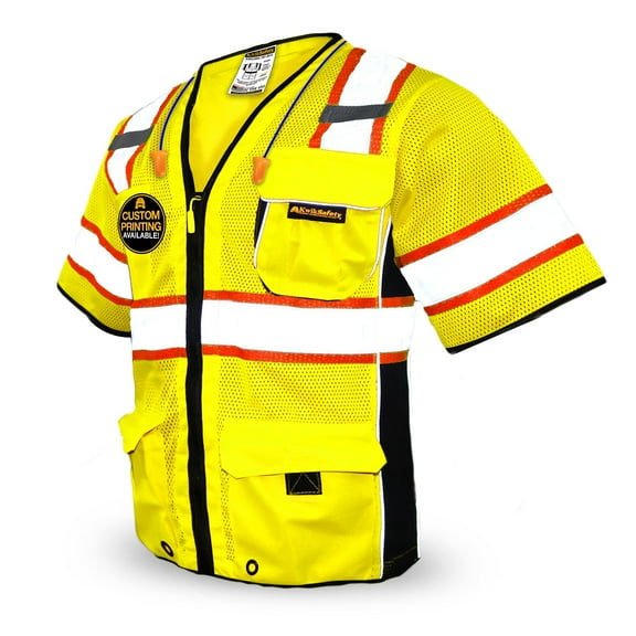 KwikSafety (Charlotte, NC) EXECUTIVE Safety Vest (10 Pockets) Class 3 ANSI OSHA High Visibility Reflective Heavy Duty Mesh Zipper HiVis Construction Work Site HiViz Men Women | Yellow Small