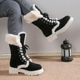 thumbnail image 4 of Xfvqtps Womens Snow Boots Mid Calf Plush Fleece Line Suede Upper Lace Up Chunky Heel Non Slip Warm Winter PU Shoes New Thick Heel Strap Boots Black, 4 of 6