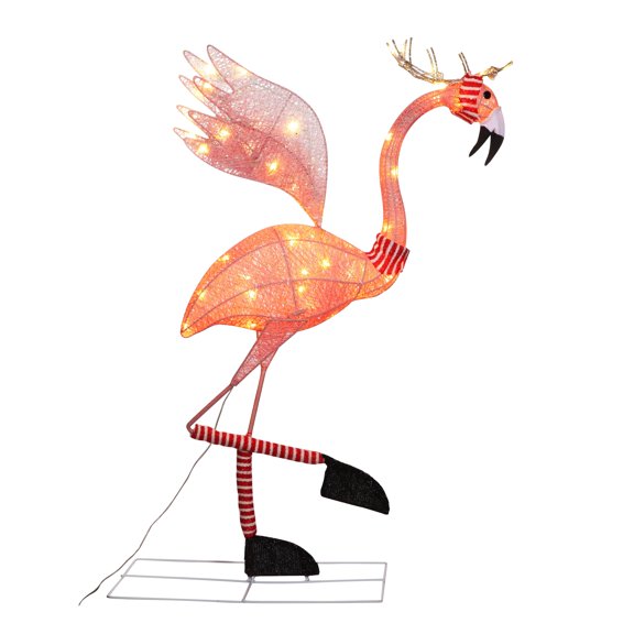 Haute Decor 44 Inch Tall Pink Reindeer Flamingo Lighted Yard Decoration