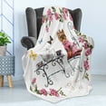 thumbnail image 4 of Yorkie Soft Flannel Fleece Blanket, Yorkshire Terrier in Pink Dress Having a Tea Party Tea Time Butterflies Roses, Cozy Plush for Indoor and Outdoor Use, 60" x 80", Pale Pink White, by Ambesonne, 4 of 5